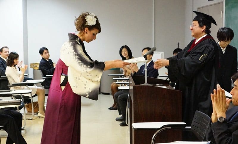 <span style="color: #999999;"> 
International students and professors at a graduation ceremony at OSIPP, Osaka University</span>